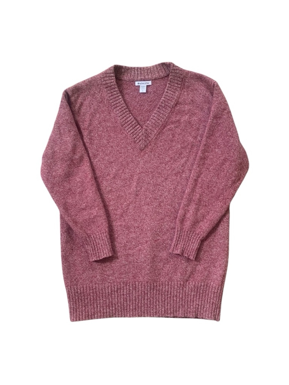Athleta Vital V-Neck Tunic Sweater L Red Wool Cashmere Blend Oversized Soft - Picture 2 of 5